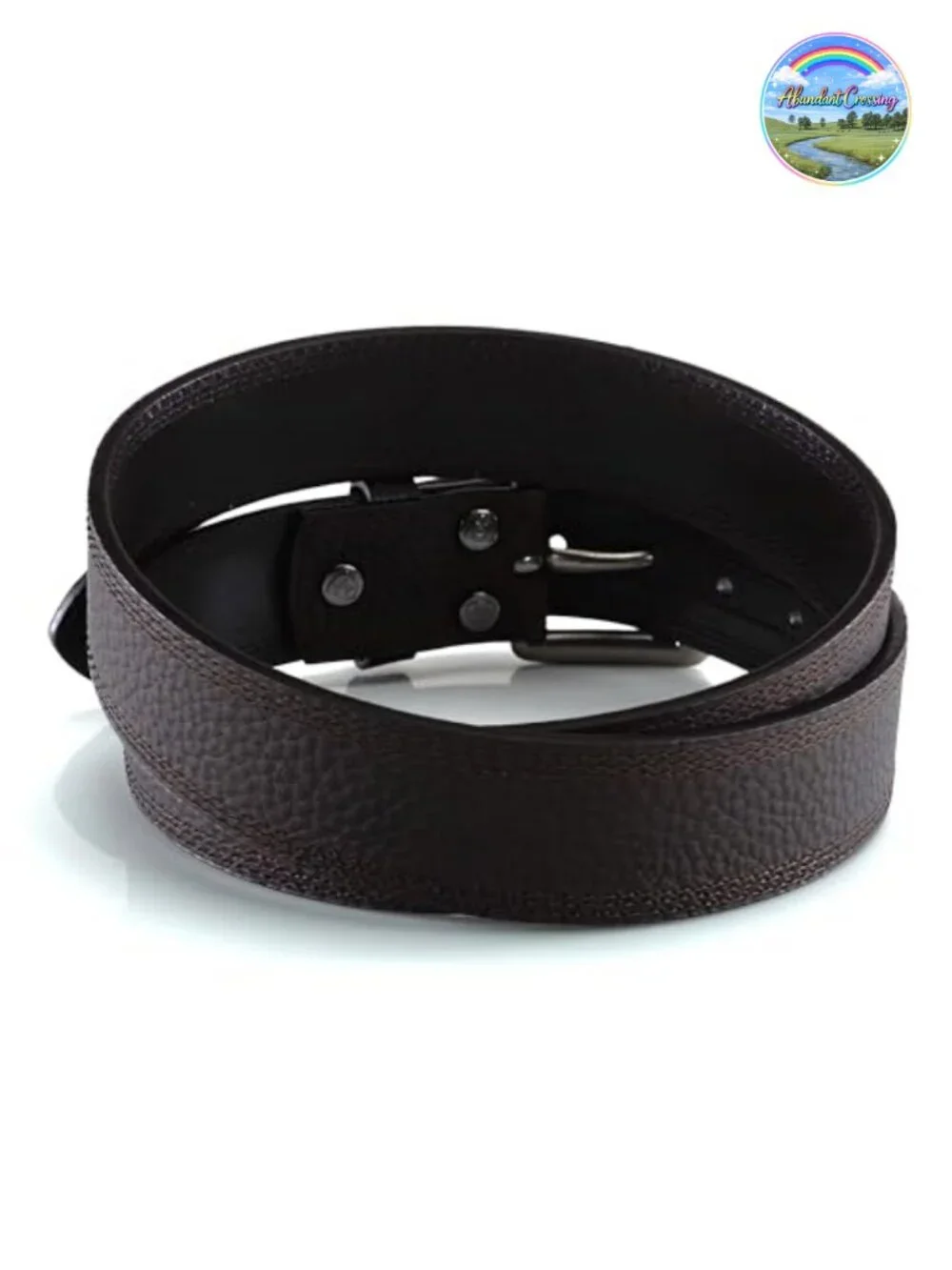 Men's Genuine Leather Western Belt Triple Row Stitch Roller Buckle